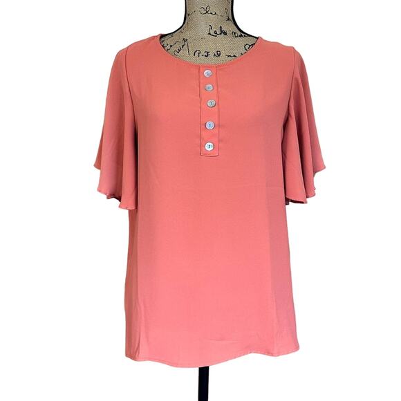 Zenana Outfitters Tops - Zenana Blouse Women's Small Orange Waterfall Flared Sleeve Woven Top New